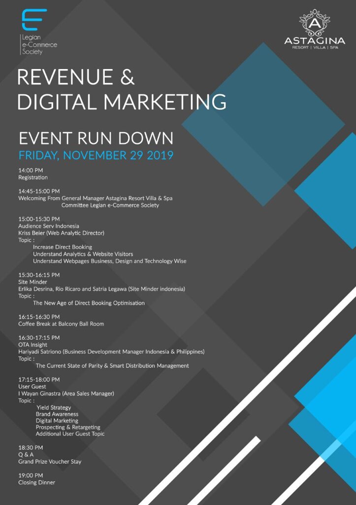 Event Run Down, Legian eCommerce Society 2019 - Revenue & Digital Marketing